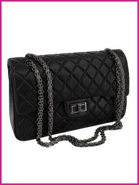 Quilted Lambskin Leather Double Flap Shoulder Bag Chain Strap Satchel